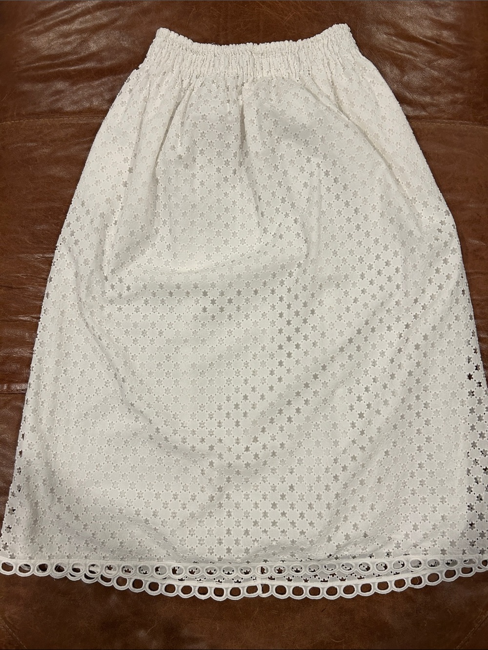 Carven White Eyelet Midi Skirt with Scalloped Hem
